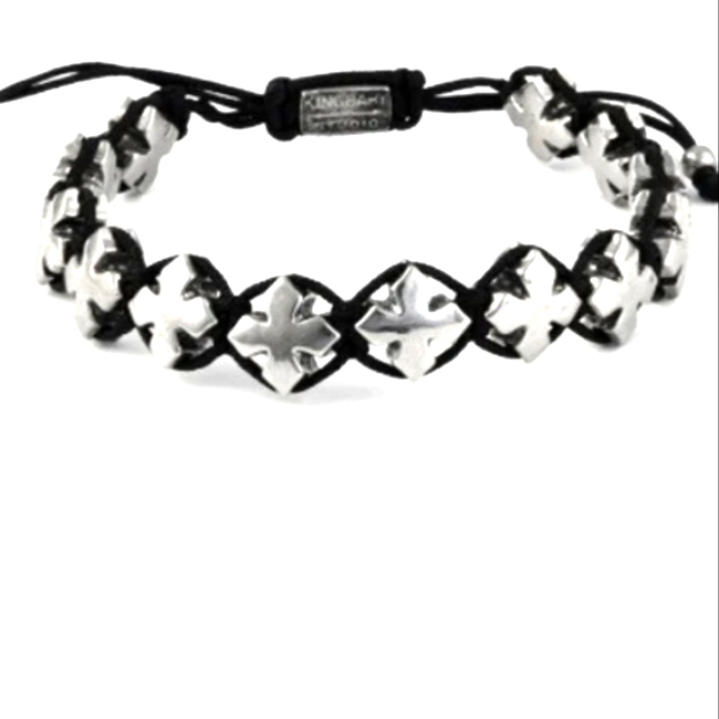 Nwt King Baby Studio Black Macrame Bracelet With Alloy Crosses